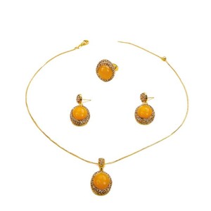 Set di Gioielli Vintage Placcati <span class=keywords><strong>Oro</strong></span> Aisaiti 3 Pezzi per Donna, Collana con Pietra Ovale, Orecchini e Anello, Set Regalo all'Ingrosso - Product Image 5