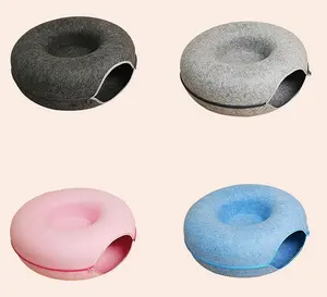 Detachable Felt Donut Cat Bed House Washable Cat Tunnel Beds