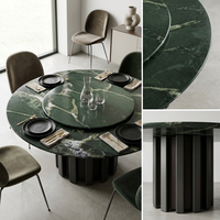 Table à manger ronde en marbre vert Verde avec plateau tournant et base cannelée, style moderne et luxueux, pour salle à manger et salon, directement du fabricant