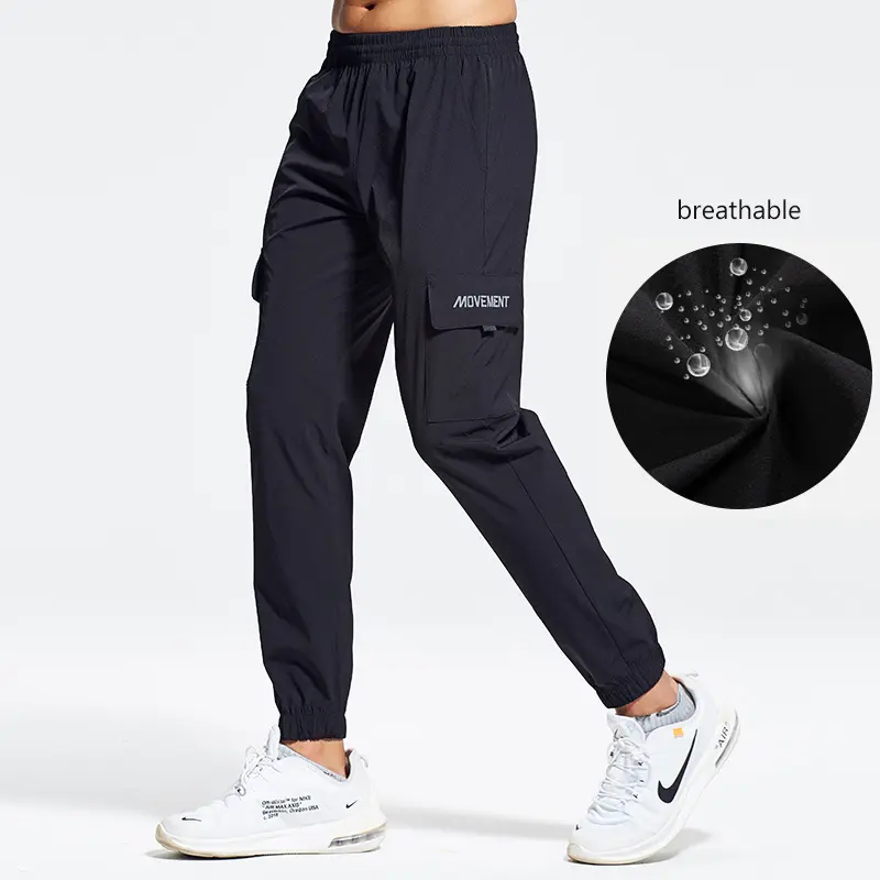 Buruite Quick drying running fitness professional sports cargo pants men trousers with side pocket