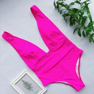 Traje de baño de Color liso con cuello en V profundo sin espalda Monokini traje de baño de una pieza <span class=keywords><strong>Bikini</strong></span> Sexy - Product Image 6