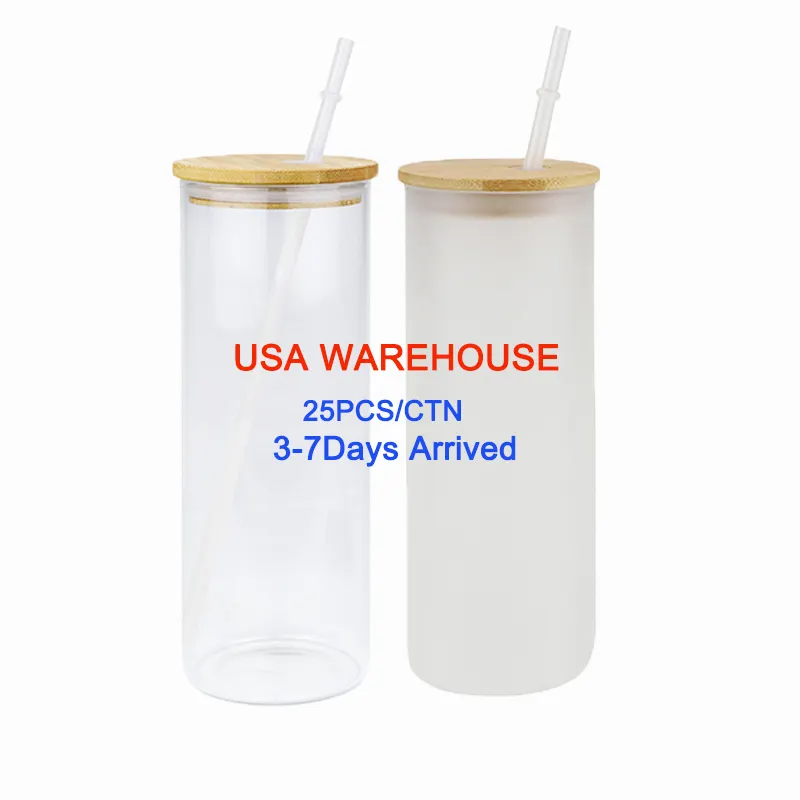 USA Warehouse 25 Unzen Boro silikat glas Soda Bierdose Clear Frosted Sublimation Glas becher