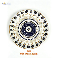 Assiettes rondes en céramique à motifs floraux vintage, mandala rose bleu blanc, assiettes décoratives en porcelaine pour la table à manger à la maison