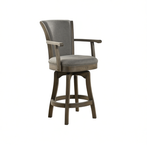 Sgabello da bar girevole Williams, altezza bancone, telaio in legno, lino grigio mélange, 27 pollici - Product Image 1