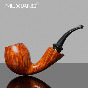 Muxiang Tobacco Pipe Bent Type Solid Wood Briar With Double Layered Bark For Men - Product Image 1