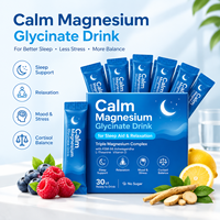Mélange en poudre de supplément personnalisé au glycinate de magnésium pour la relaxation et le sommeil, avec Ashwagandha et vitamines anti-stress