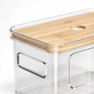 Contenitore Trasparente per Cassetti, Organizzatore Impilabile con Coperchio in Legno per Armadio Domestico - Product Image 2