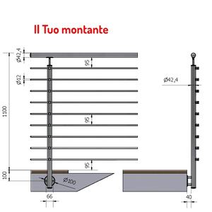 Travesaños verticales de acero inoxidable, pasamanos de 42,4 Ø 9 pulido AISI 316, pasamanos de fijación lateral externa, de acero inoxidable, de acero - Product Image 1