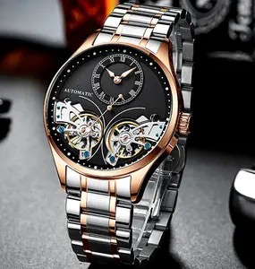 Custom Stainless Steel Case Calendar 24 Hour Show Moon Phase Men Automatic Mechanical Watches