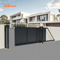 JHR Porte en porte-à-faux en aluminium gris foncé pour clôture de style persienne d'intimité