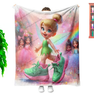 Recién llegado, diseño personalizado de dibujos animados, <span class=keywords><strong>Campanilla</strong></span>, manta de piel de Sherpa suave para decoración del hogar, sofá - Product Image 6