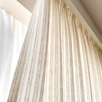 Cortinas Transparentes de Estilo Francés Vintage con Rayas Verticales, Tela de Lino y Algodón, para Ventana de Techo Integrada, Lavables a Mano