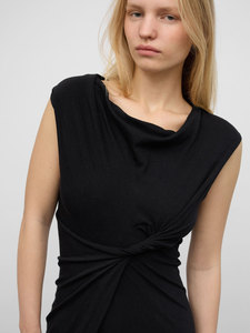 Robe <span class=keywords><strong>tunique</strong></span> noire drapée à manches courtes, extensible, sans manches, col bateau, torsadée devant, froncée, longueur midi, style débardeur - Product Image 2