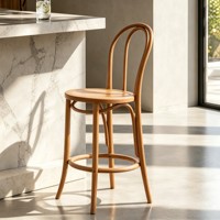 Tabouret de bar en bois massif nordique avec dossier, siège en bois couleur cerisier rétro, tabouret haut créatif en bois courbé pour la maison