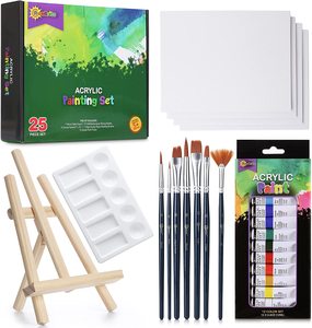 Set <span class=keywords><strong>de</strong></span> peinture en acrylique avec toile, Kit comprend un Mini pull, des pinceaux, des canettes artistiques, des fournitures <span class=keywords><strong>de</strong></span> peinture <span class=keywords><strong>de</strong></span> qualité supérieure, 25 pièces - Product Image 1