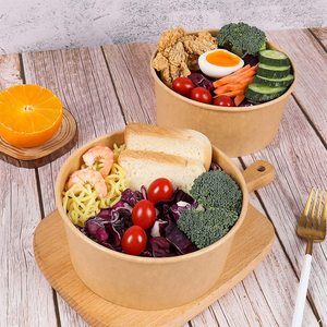 Ensaladeras de papel Kraft impermeables desechables al por mayor, cuencos redondos ecológicos para llevar, aperitivos, <span class=keywords><strong>Sushi</strong></span>, pan, Pizza, tapa para sándwich - Product Image 2