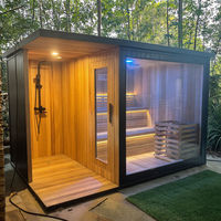 Sauna extérieur à vapeur humide en bois massif avec douche pour usage en villa
