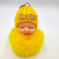 Porte-clés pompon en fourrure de lapin pour bébés, poupée pour dormir, accessoire de voiture, moelleux, cadeau, breloque