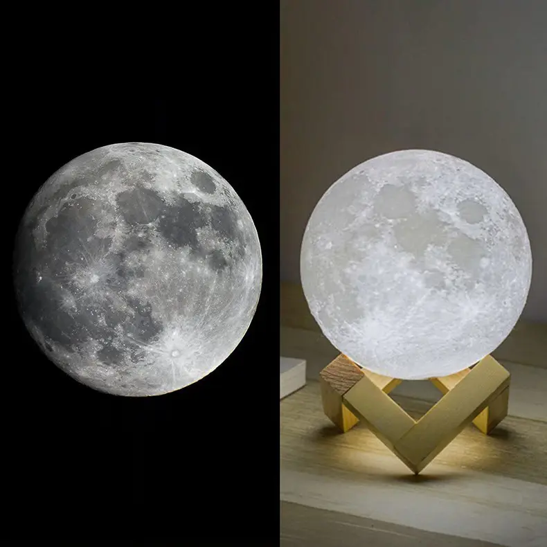 Smart Touch 3D individueller Druck-Dichtbild-Foto-Led Vollmond-Globe Nachtlicht 16-farben-Änderungs-Rgb-Galaxie-Mondlampe für Zimmer