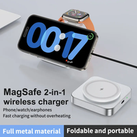 Chargeur sans fil 2 en 1 avec support métallique magnétique puissant, pliable et portable pour les voyages en extérieur, la maison, le bureau