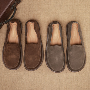Mocassins en cuir pour hommes, bout rond, à enfiler, semelle souple, chaussures décontractées d'été - Product Image 1