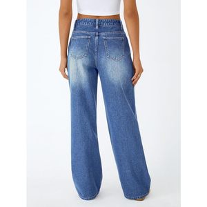 Jean large taille haute pour femme en denim extensible confortable et respirant coupe ample - Product Image 4