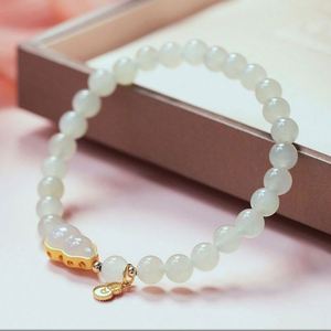 Natural Green Jade <b>Bracelet</b> Gourd Pendant <b>Stretch</b> Line Beaded Elegant Women Healing Imitation Jade <b>Bracelet</b> Light Luxury Gift - Product Image 2