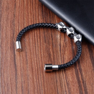 Good Quality Bangle <b>Bracelet</b> <b>Leather</b> Braided Skull Head Stainless Steel Men <b>Bracelet</b> Genuine <b>Leather</b> <b>Bracelet</b> - Product Image 3
