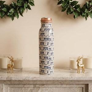 Bouteille en cuivre de designer, œuvre d'art Meena, bouteille ayurvédique en cuivre avec impression mandala, bouteille d'eau en cuivre pur 1L, design mandala - Product Image 1