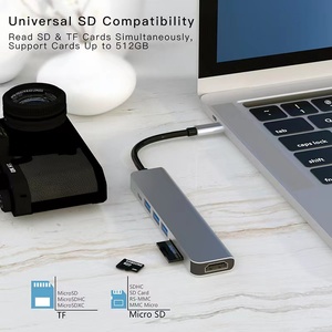 Nhà máy OEM <span class=keywords><strong>USB</strong></span> C 7 trong 1 cổng HUB Loại C để giám sát Bộ chuyển đổi 4K Video 3usb3.0 SD/TF mic SD Đầu đọc thẻ nhà phân phối PD 3.0 HUB - Product Image 3