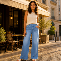 Jean droit taille haute pour femme, coupe cheville, style Y2K, en denim extensible avec taille élastique, streetwear