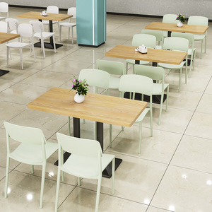 Tables de cantine scolaire rectangulaires modernes personnalisées, chaises de salle à manger en <span class=keywords><strong>plastique</strong></span> pour aire de restauration, ensembles commerciaux pour entreprises - Product Image 4