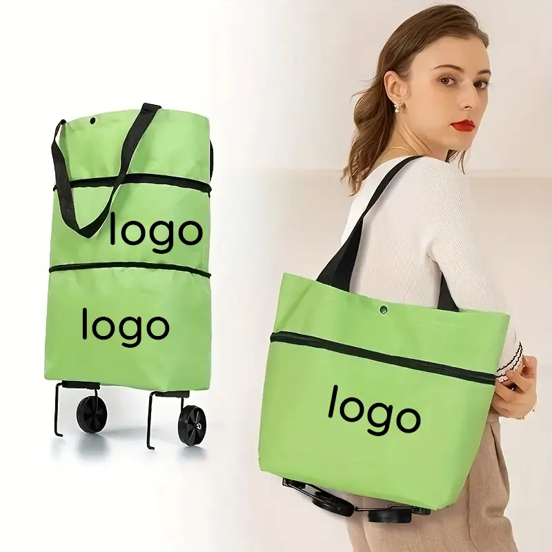 Fashion Lightweight Supermarket Grocery Foldable Collapsible Shopping Trolley Cart Bags Folding Shopping Bag with Wheels