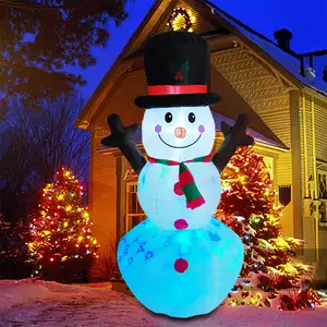 Vente en gros Petit bonhomme de neige gonflable de Noël avec chapeau avec lumière LED colorée rotative pour la décoration extérieure et intérieure