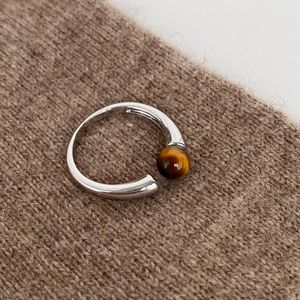 S925 Pure <b>Silver</b> Minimalist Tiger Eye Stone <b>Ring</b> for Women Vintage Style Niche Design <b>Adjustable</b> Inlay Setting Licensed Private - Product Image 2