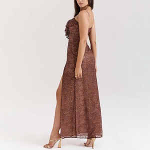 فستان إسبريسو طويل متطور Oem فاخر من الدانتيل مصنع ملابس مخصصة للنساء - Product Image 3