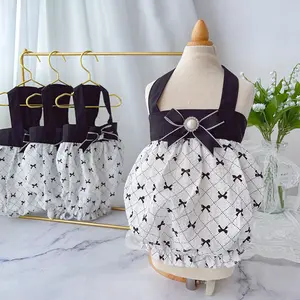 Black and White Butterfly Bow Suspender Dress for Cats and Dogs, Korean-style Pet Apparel for Spring/Summer