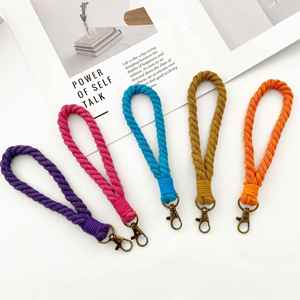 Dragonne porte-clés en coton tressé couleur unie, souple, avec crochet métallique, pour téléphone - Product Image 4