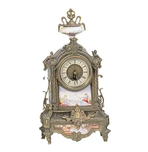 Antike nachgeahmte 17. französische Vintage 8 Tage mechanische Uhrwerk Tisch/Regal Uhr in Bronze Fall & kostbares Porzellan Bild
