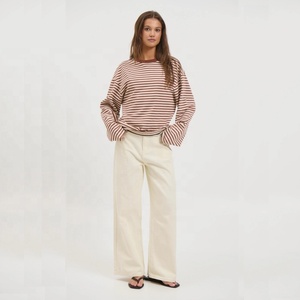 Customize Your Brand New Fashion Cotton Street Wear Plus Size Boxy Oversize Drop Shoulder Stripe <strong>Long</strong> Sleeve <strong>T</strong> <strong>Shirts</strong> <strong>Women</strong> - Product Image 4