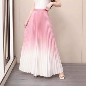 Commerce transfrontalier Jupe longue trapèze pour femme, vintage, dégradé, taille haute, amincissante, plissée, élégante, infroissable - Product Image 1