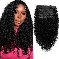 Rambut Asli India Bebas Kusut, Clip In Grade 10A, Ekstensi Keriting Afro, Clip On untuk Wanita, Vendor Grosir
