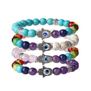 Pulsera de Piedras Naturales Coloridas con Cuentas de Arcoíris, Creativa, con Hamsa, Ojo de Tigre y Ojo Turco, para Mi <span class=keywords><strong>Hija</strong></span> - Product Image 1