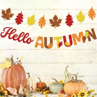 Guirlande de bannières d'automne pour Thanksgiving, lot de 4 brins, avec motifs 'Bonjour l'Automne', 'Donner grâce', 'Citrouille' et 'Feuille', décorations scintillantes à suspendre pour fête