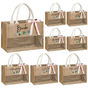 Nuevo diseño bajo MOQ gran logotipo personalizado mano transparente Lino dama <span class=keywords><strong>de</strong></span> <span class=keywords><strong>honor</strong></span> boda favores regalos bolsa boda regalo bolsas para invitados - Product Image 4