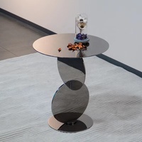 Meuble de salon moderne table à thé plateau en verre acier inoxydable noir tables à café rondes
