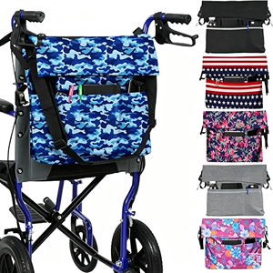 Sac de rangement universel pour fauteuil roulant et déambulateur avec sangles Velcro et fixation par boucle - Product Image 1