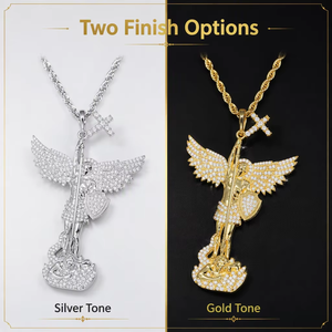 Liontin Salib Angel Warrior Ice Out Laris Manis, Perak Sterling 925, Moissanite VVS Bersertifikat GRA, Perhiasan Hip Hop Berkilau, Grosir - Product Image 2