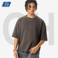 T-shirt pour homme de style américain, coupe ample, 280 g, couleur unie, tissu en molleton français, bord brut, manches courtes, décontracté
