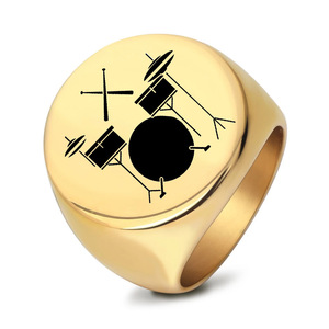 Round Stainless Steel Drum Kit <b>Ring</b> 22mm Men's Fashion Jewelry Gift Gold Color - Product Image 1